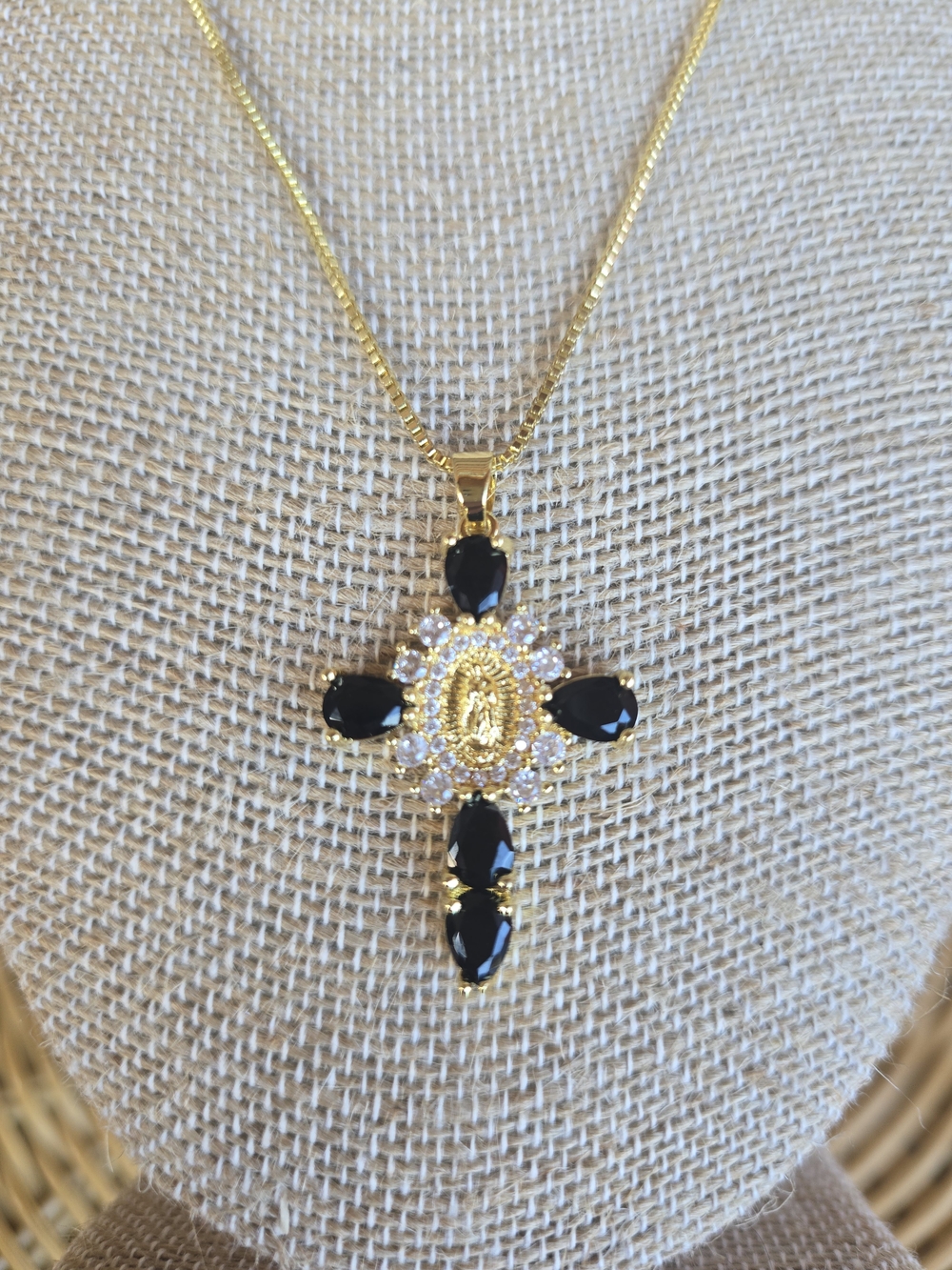 NWT 18K PVD Gold Black Cross Necklace